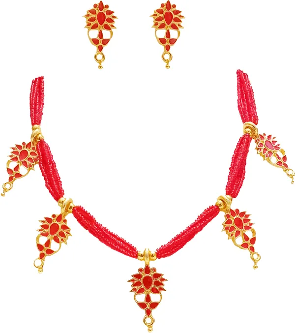 Assamese_Traditional_Gold_Plated_Red_Colour_Tassel_Jethipota_Golpata_Necklace_Set_For_Women